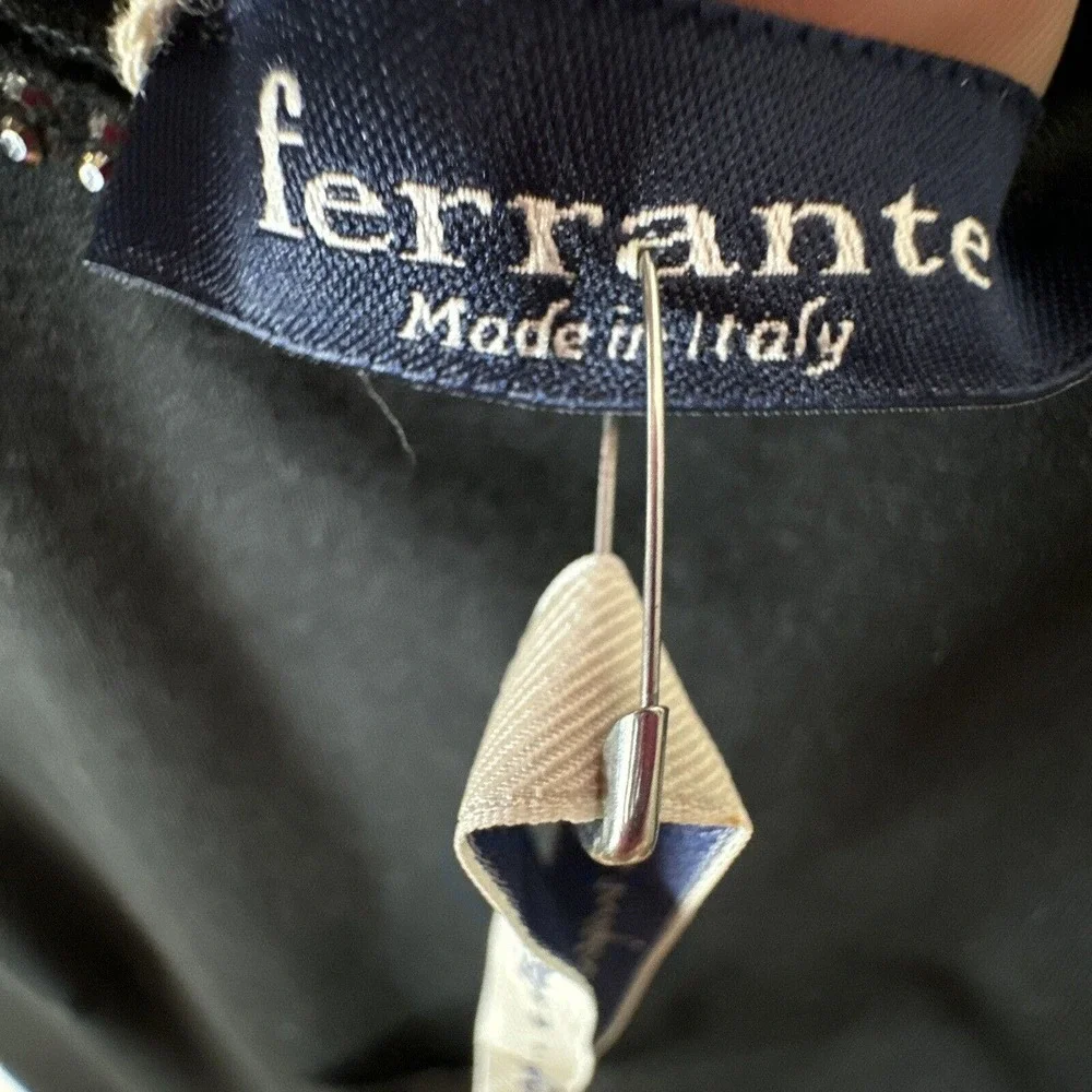 Ferrante Italian Dress Sz XS Rhinestone Detail Black Viscose Made In Italy NWT - Picture 7 of 15